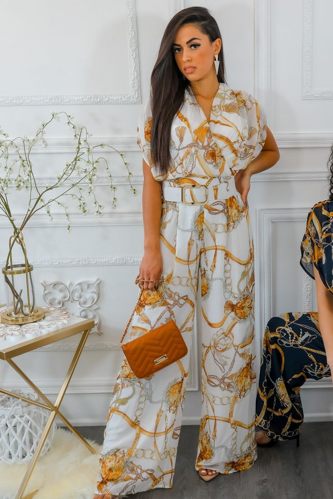 Printed Chains Belted Palazzo Jumpsuit - Shop X Ology