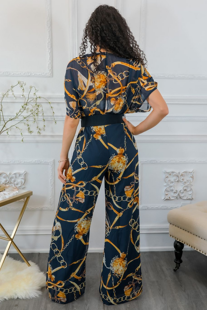 Printed Chains Belted Palazzo Jumpsuit - Shop X Ology