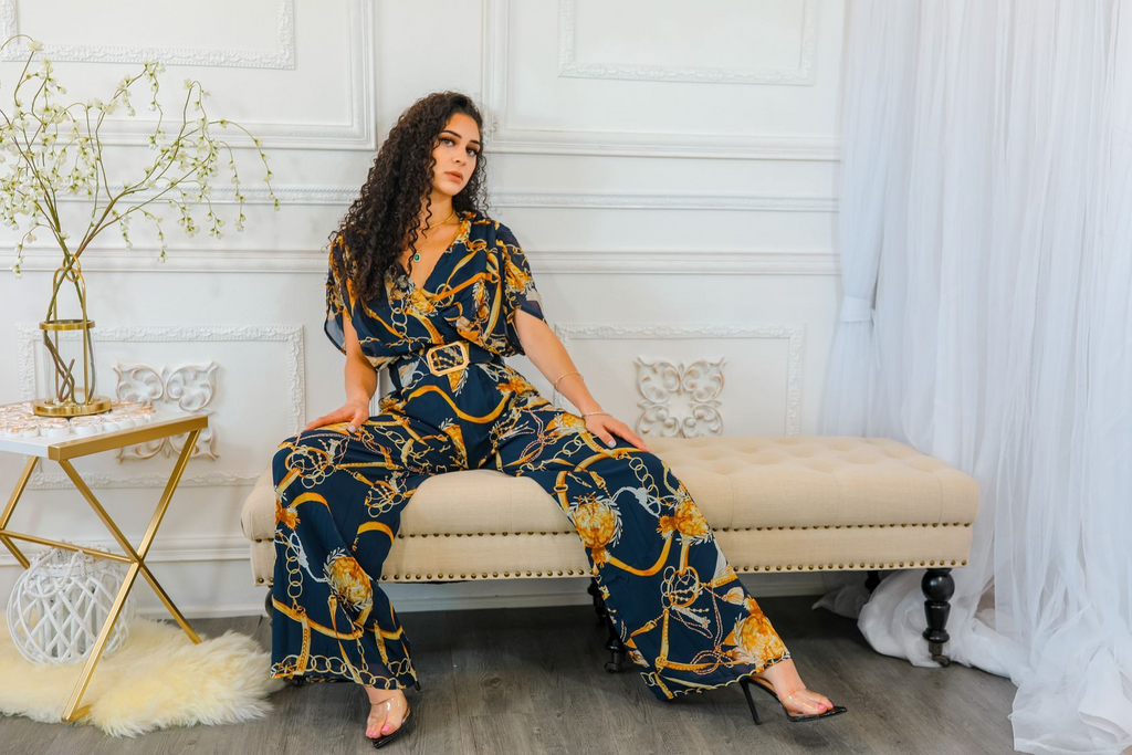 Printed Chains Belted Palazzo Jumpsuit - Shop X Ology