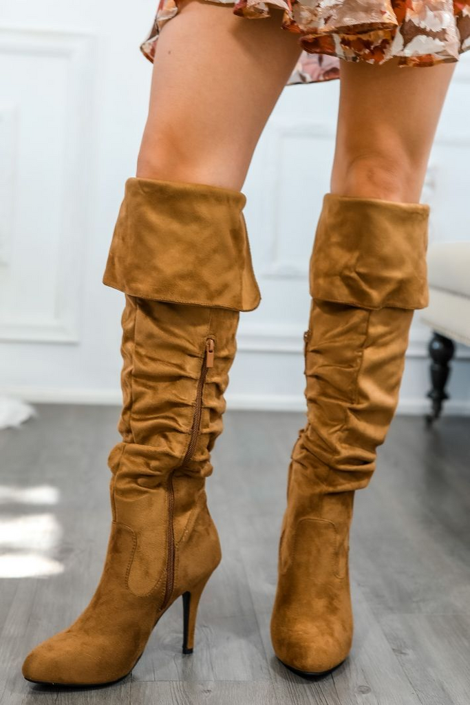 Unmatchable Pointy Slouchy Knee and Thigh High Boots Tan - Shop X Ology