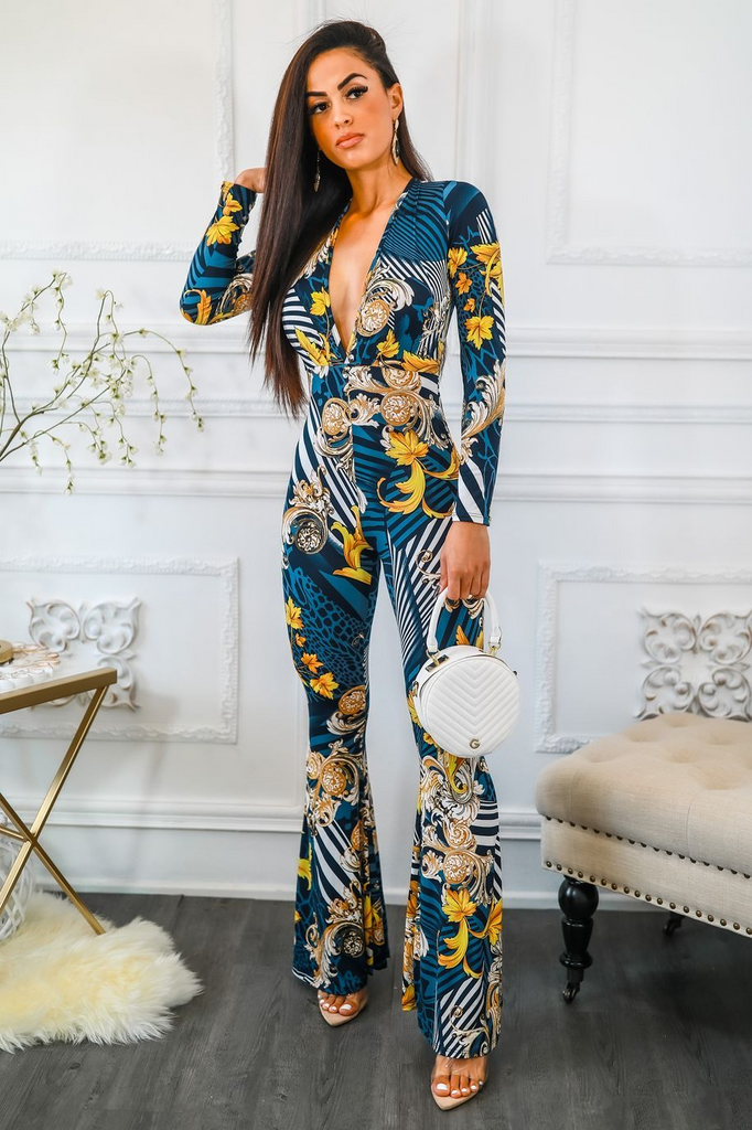 Rich and Ready Deep V Neck Jumpsuit - Shop X Ology