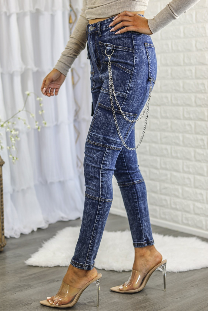 High Waisted Cargo Style Skinny Jeans - Shop X Ology