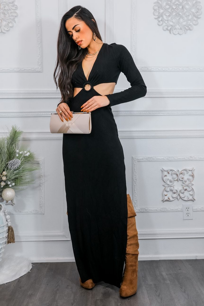 Ring Cut Out Slit Sweater Dress - Shop X Ology