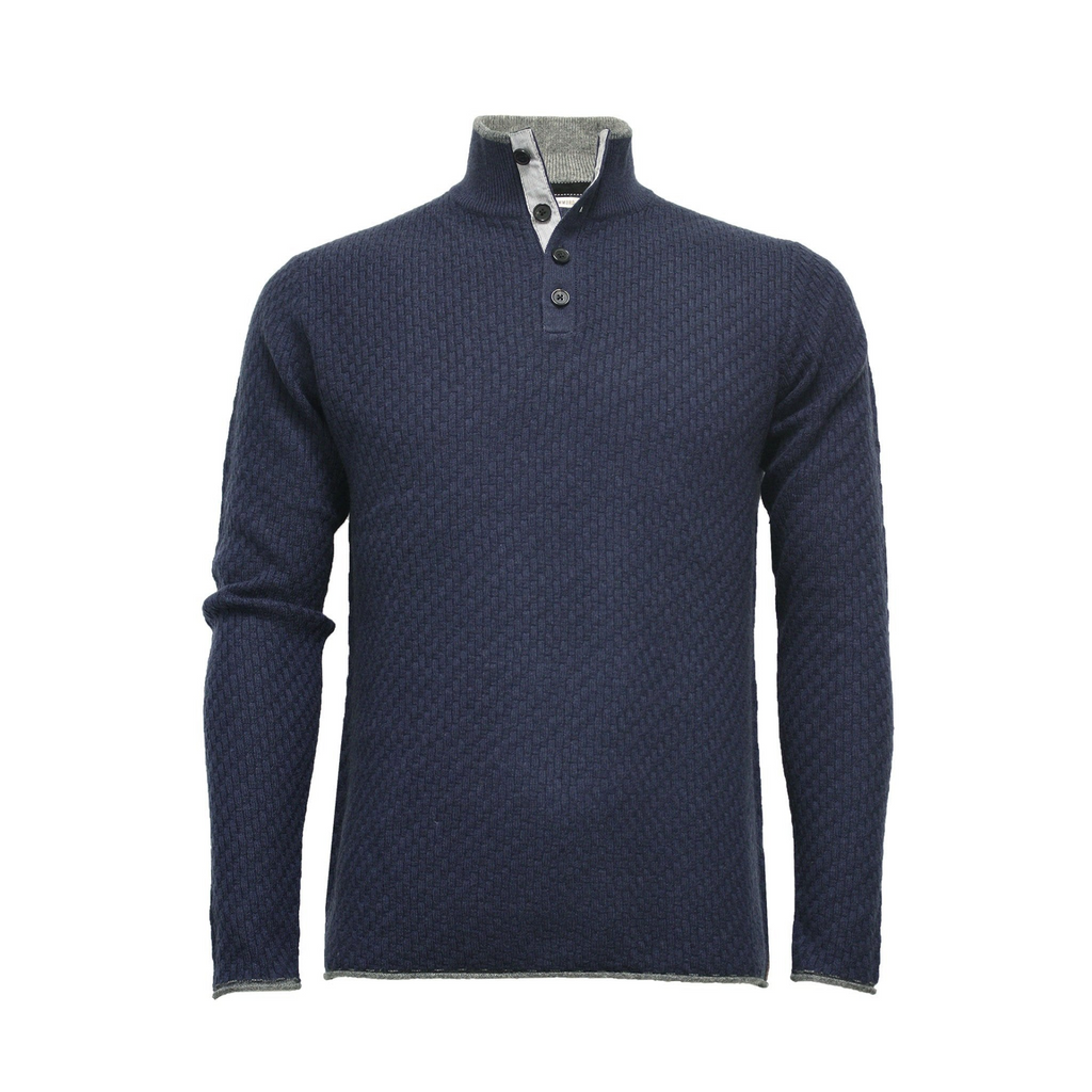 Cashmere Sweater Button Neck Andromeda in Carbon Stitch Rockpool Blue - Shop X Ology