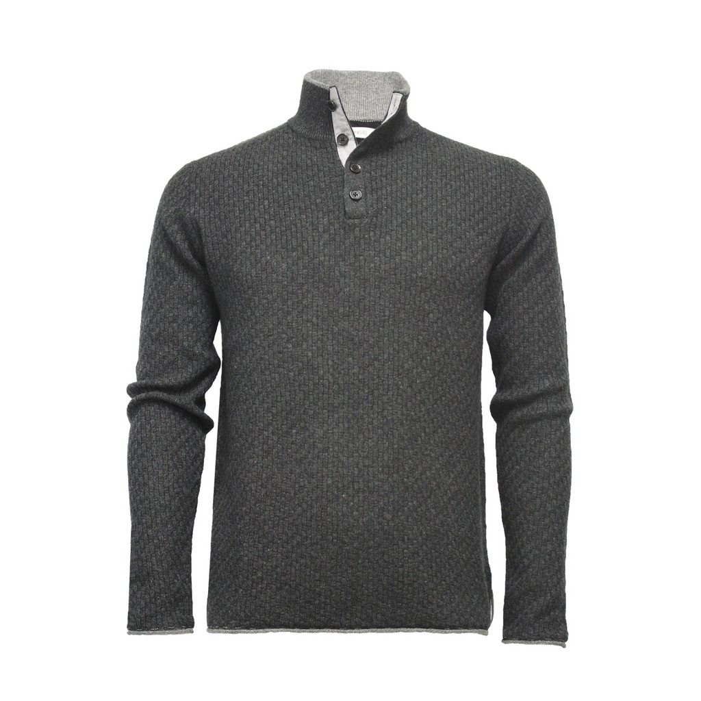 Cashmere Sweater Button Neck Andromeda in Carbon Stitch Rockpool Blue - Shop X Ology