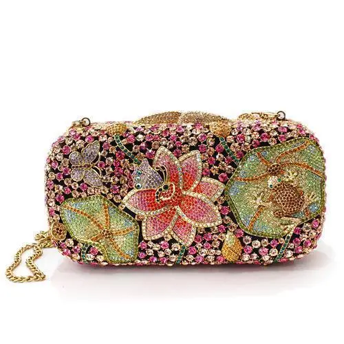 Ancientry Gold White Metal Clutch with Top Grade Crystal  in Multi Color - Shop X Ology