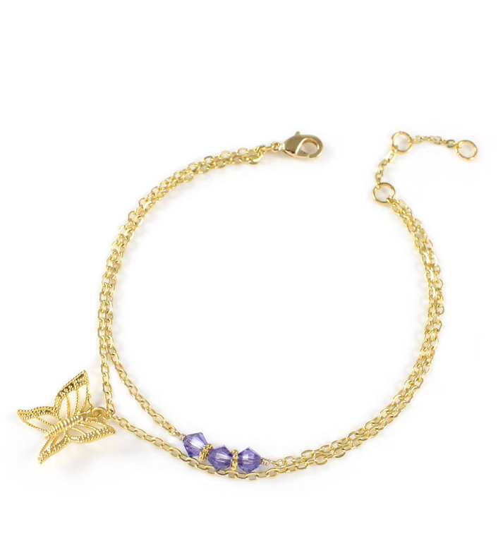 Gold butterfly bracelet tanzanite Swarovski crystals - Shop X Ology
