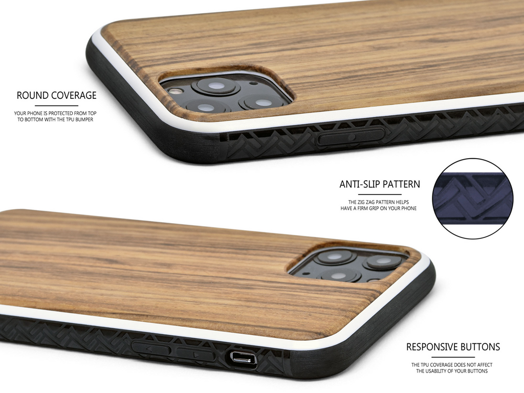 iPhone 11 Pro wood case zebra backside with TPU bumper - Shop X Ology