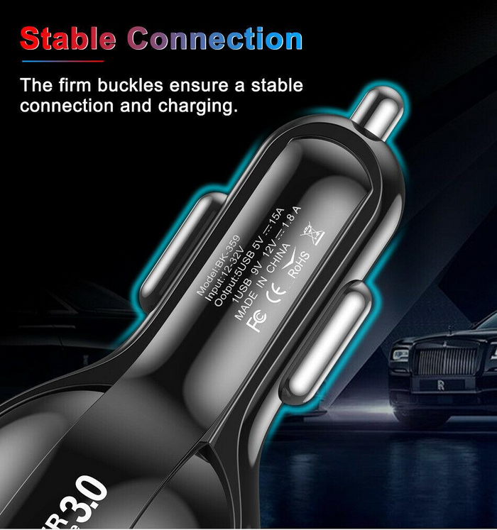 4 Port LED Car Charger + 3 in 1 Cable Combo Blue - Shop X Ology