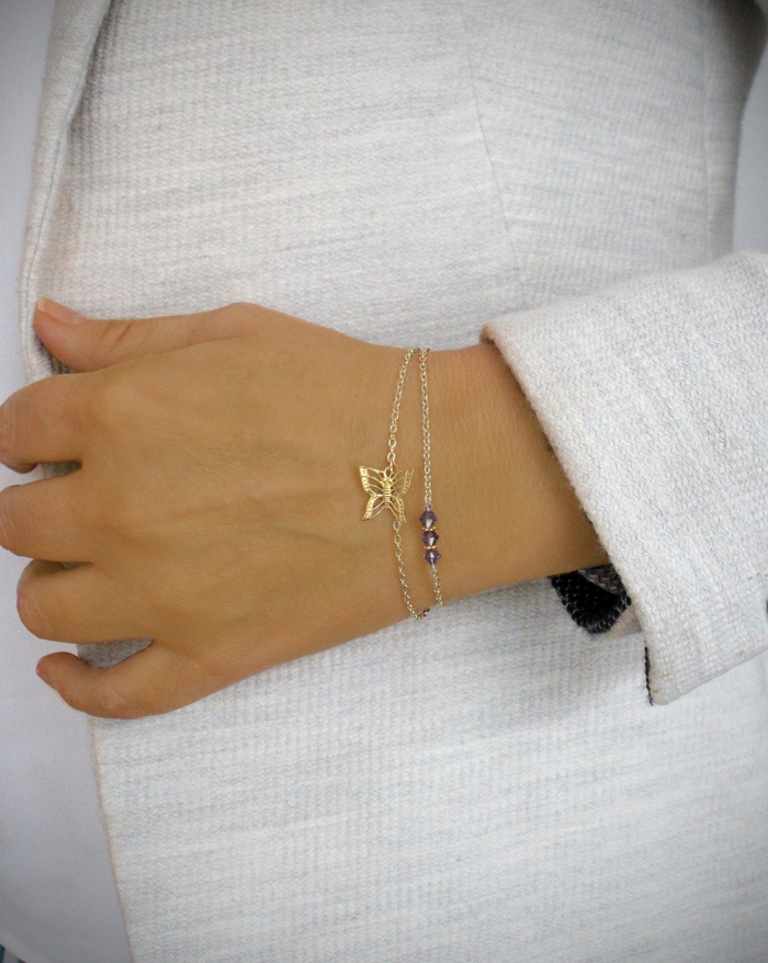 Gold butterfly bracelet tanzanite Swarovski crystals - Shop X Ology