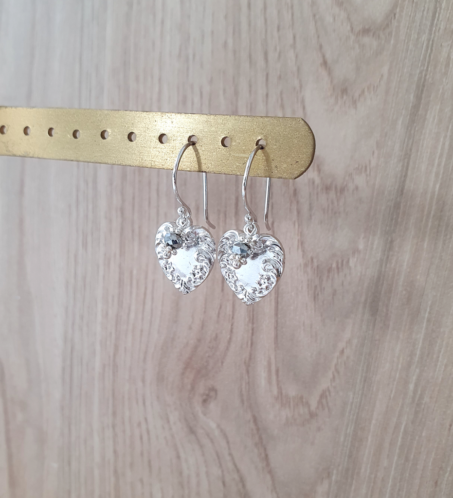 Silver heart earrings with black diamond crystals - Shop X Ology