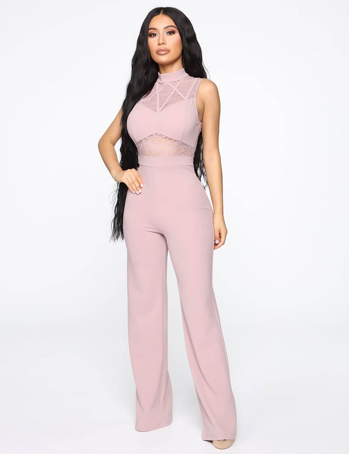 Pink Hollow Lace Sleeveless High Neck Sexy Jumpsuit - Shop X Ology