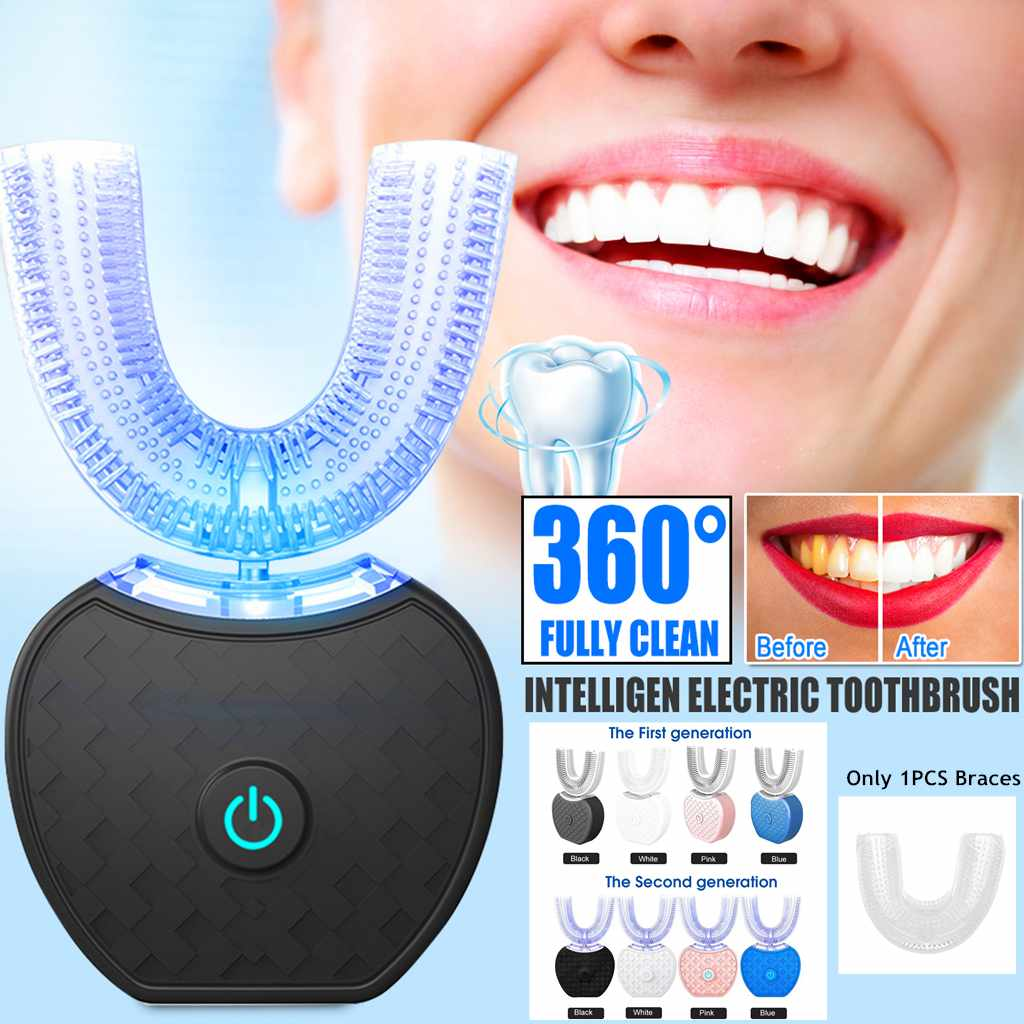 360° Intelligent Waterproof Electric Toothbrush with Whitening Blue Light