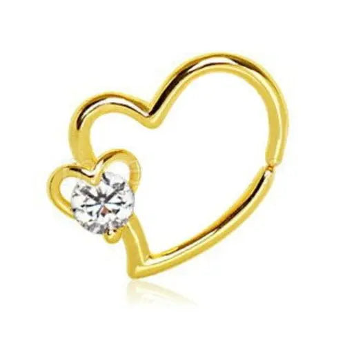 Elegance Enchanted Gold Heart Cartilage Earring with Sparkling Jeweled Heart Shop X Ology