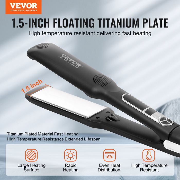 VEVOR Hair Straightener 1.5-inch Titanium Flat Iron & Negative Ion