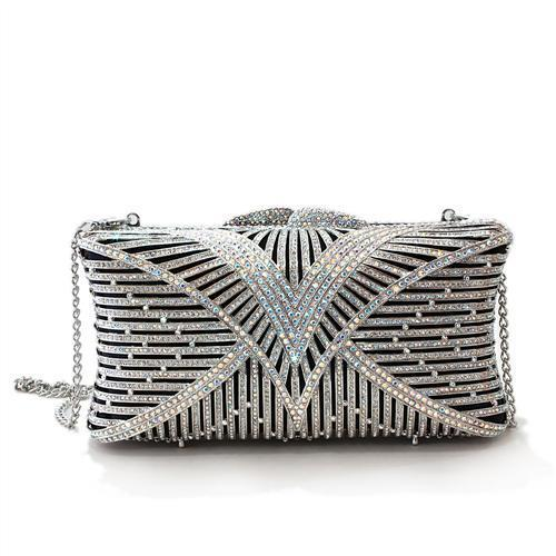 Imitation Rhodium White Metal Clutch with Top Grade Crystal  in White