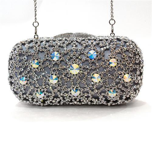 Imitation Rhodium White Metal Clutch with Top Grade Crystal  in White