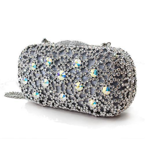 Imitation Rhodium White Metal Clutch with Top Grade Crystal  in White