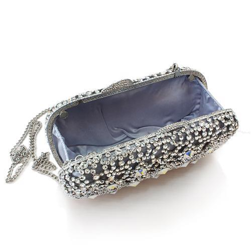 Imitation Rhodium White Metal Clutch with Top Grade Crystal  in White