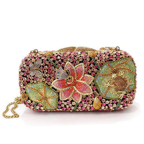 Ancientry Gold White Metal Clutch with Top Grade Crystal  in Multi Color