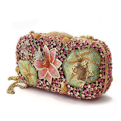 Ancientry Gold White Metal Clutch with Top Grade Crystal  in Multi Color