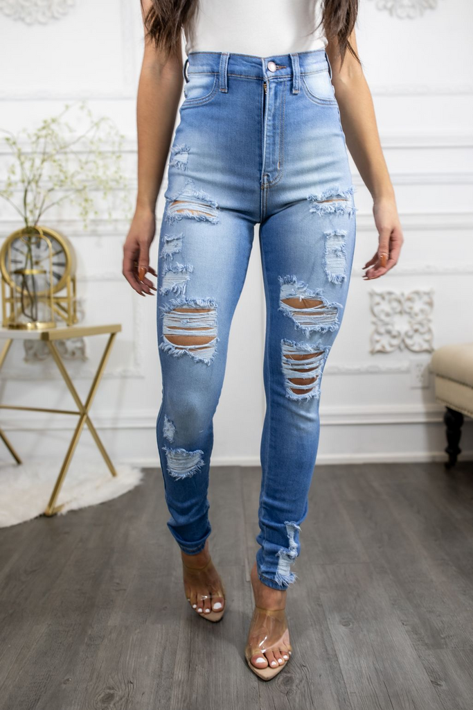 Super High Waisted Ripped Skinny Jeans - Shop X Ology