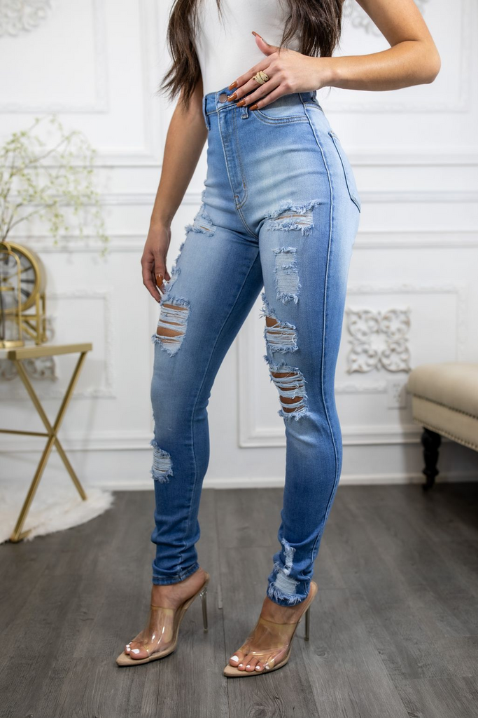 Super High Waisted Ripped Skinny Jeans - Shop X Ology