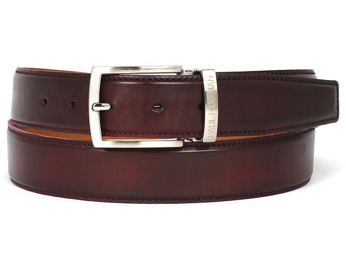 PAUL PARKMAN Men's Leather Belt Hand-Painted Dark Bordeaux (ID#B01-DARK-BRD) - Shop X Ology