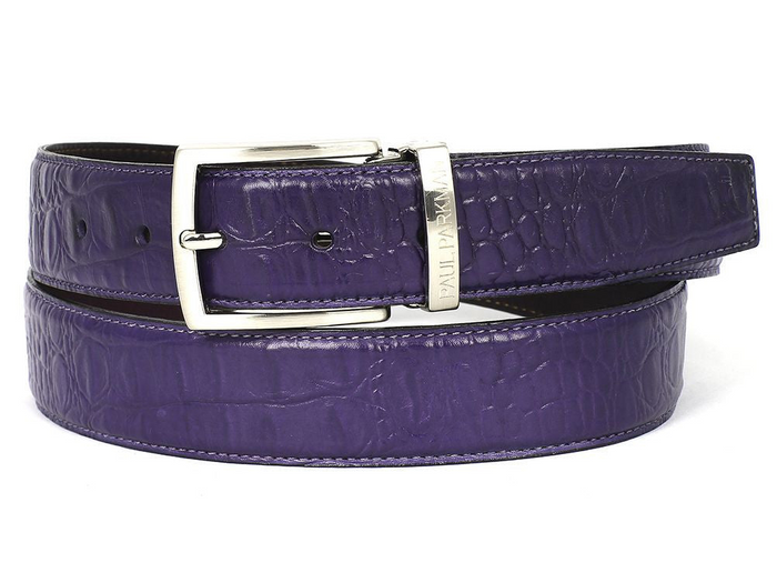 PAUL PARKMAN Men's Crocodile Embossed Calfskin Leather Belt Hand-Painted Purple (ID#B02-PURP) - Shop X Ology