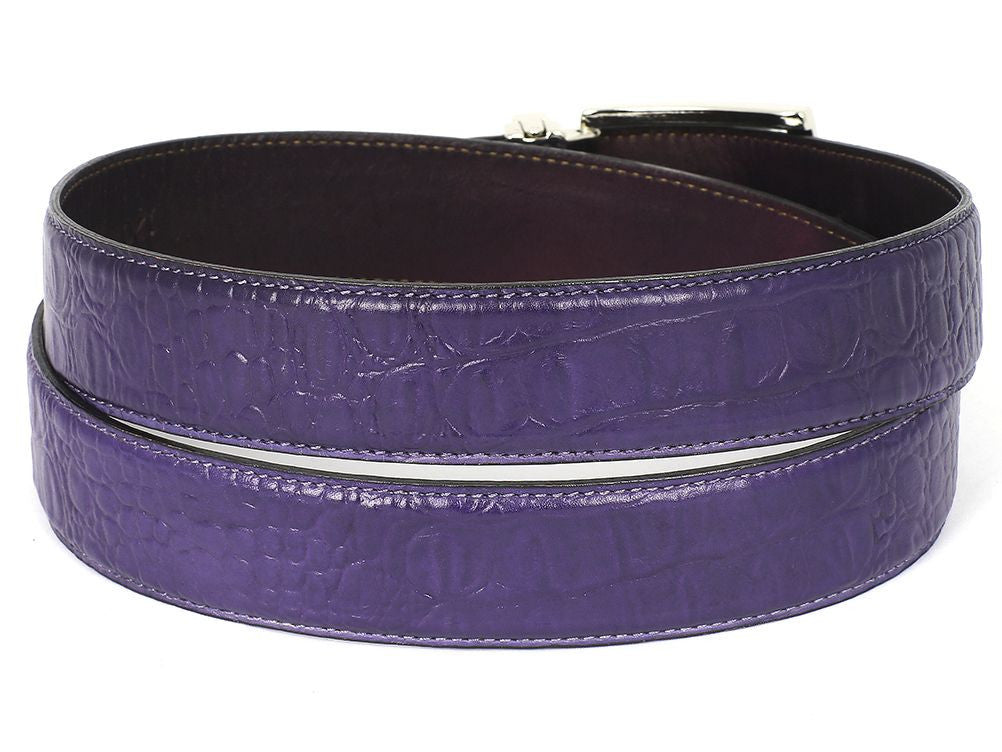 PAUL PARKMAN Men's Crocodile Embossed Calfskin Leather Belt Hand-Painted Purple (ID#B02-PURP) - Shop X Ology