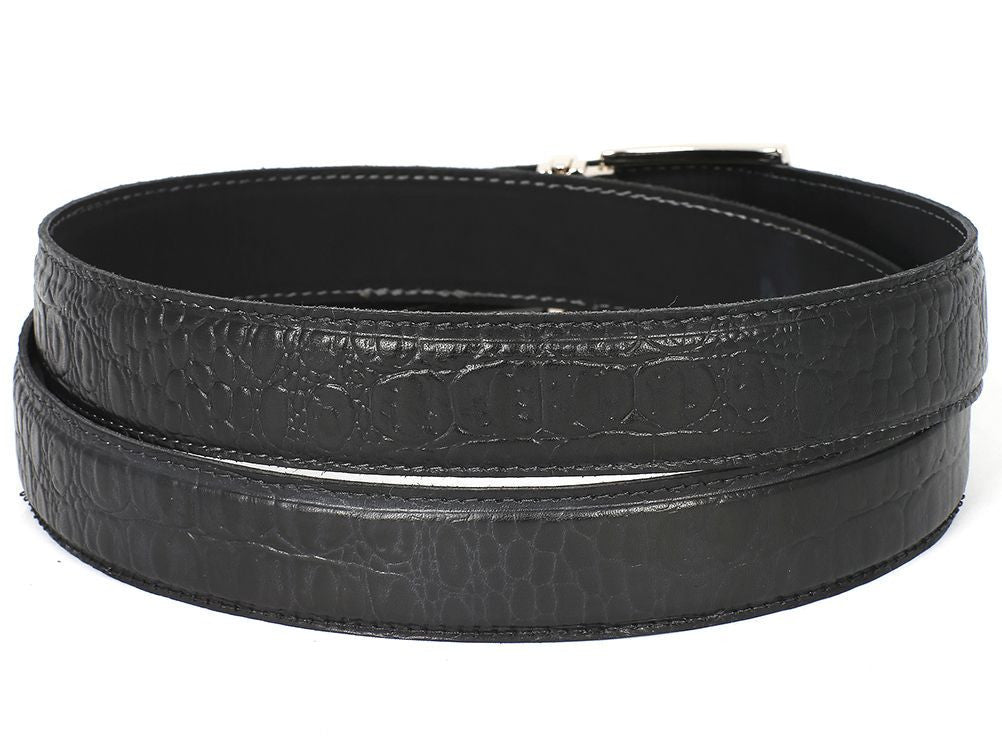 PAUL PARKMAN Men's Crocodile Embossed Calfskin Leather Belt Hand-Painted Black (ID#B02-BLK) - Shop X Ology