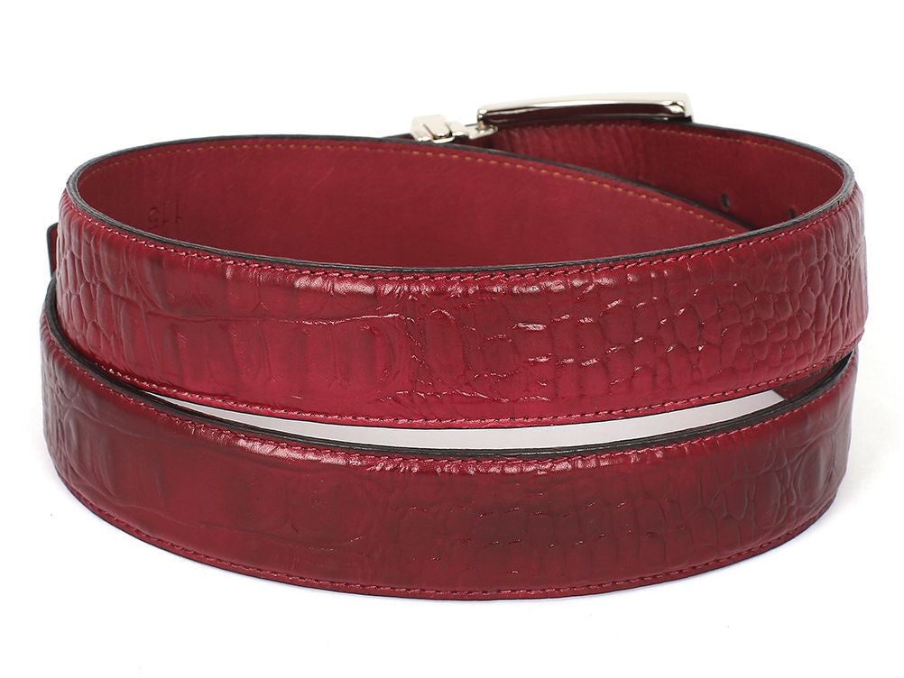 PAUL PARKMAN Men's Croc Embossed Calfskin Belt Burgundy (ID#B02-BUR) - Shop X Ology