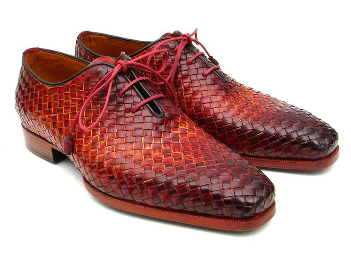 Paul Parkman Bordeaux & Tobacco Woven Leather Oxfords (ID#54HK42) - Shop X Ology