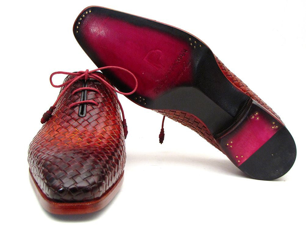 Paul Parkman Bordeaux & Tobacco Woven Leather Oxfords (ID#54HK42) - Shop X Ology