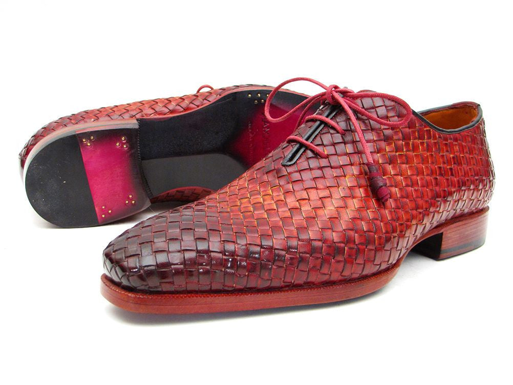 Paul Parkman Bordeaux & Tobacco Woven Leather Oxfords (ID#54HK42) - Shop X Ology