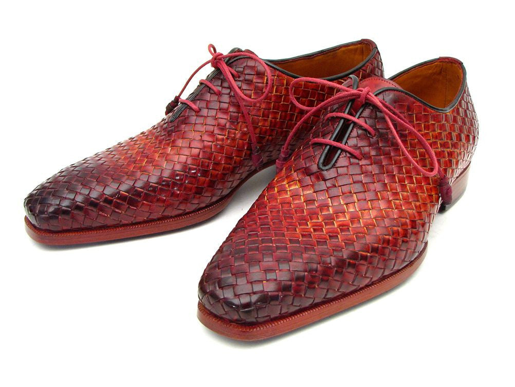 Paul Parkman Bordeaux & Tobacco Woven Leather Oxfords (ID#54HK42) - Shop X Ology