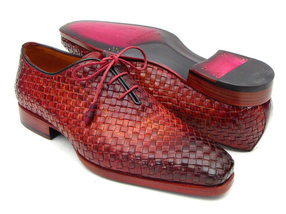 Paul Parkman Bordeaux & Tobacco Woven Leather Oxfords (ID#54HK42) - Shop X Ology