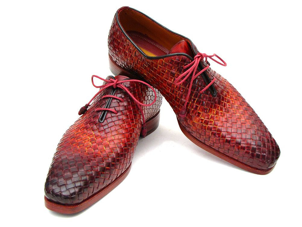 Paul Parkman Bordeaux & Tobacco Woven Leather Oxfords (ID#54HK42) - Shop X Ology