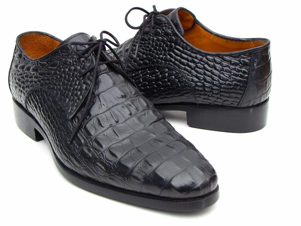 Paul Parkman Men's Black Crocodile Embossed Calfskin Derby Shoes - Shop X Ology
