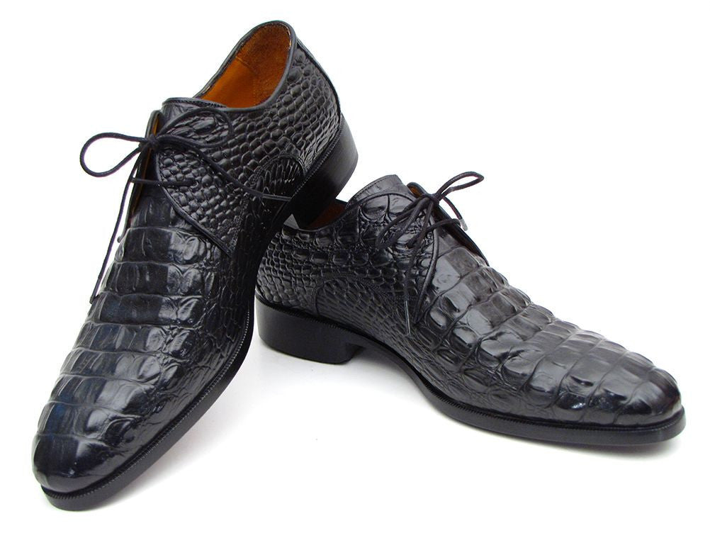 Paul Parkman Men's Black Crocodile Embossed Calfskin Derby Shoes - Shop X Ology