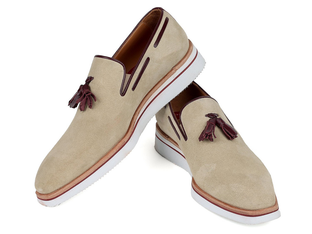 Paul Parkman Men's Smart Casual Tassel Loafers Beige Suede (ID#181-BEI-SD) - Shop X Ology