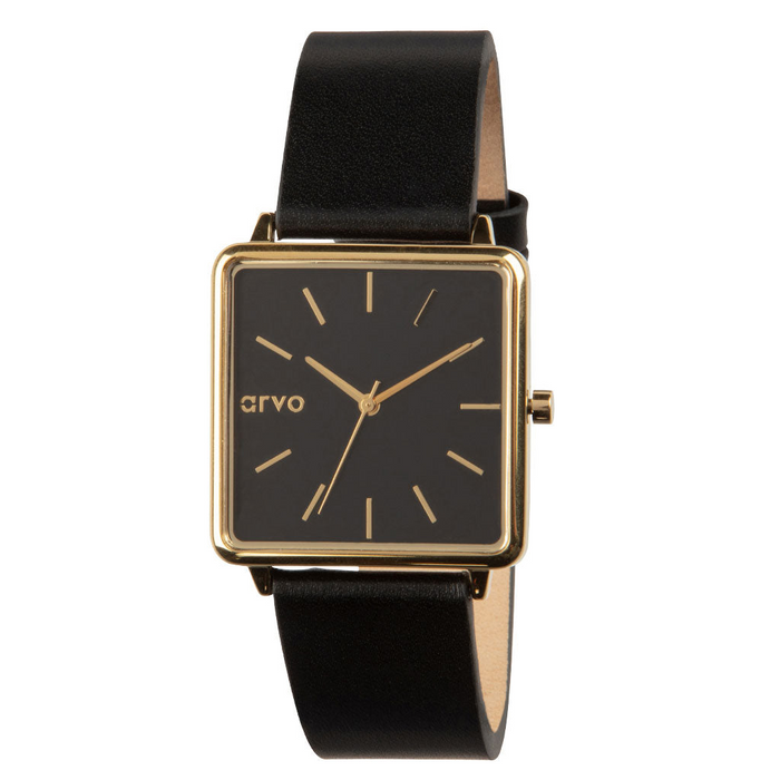 Arvo Time Squared Watch - Black Dial, Black Leather - Shop X Ology