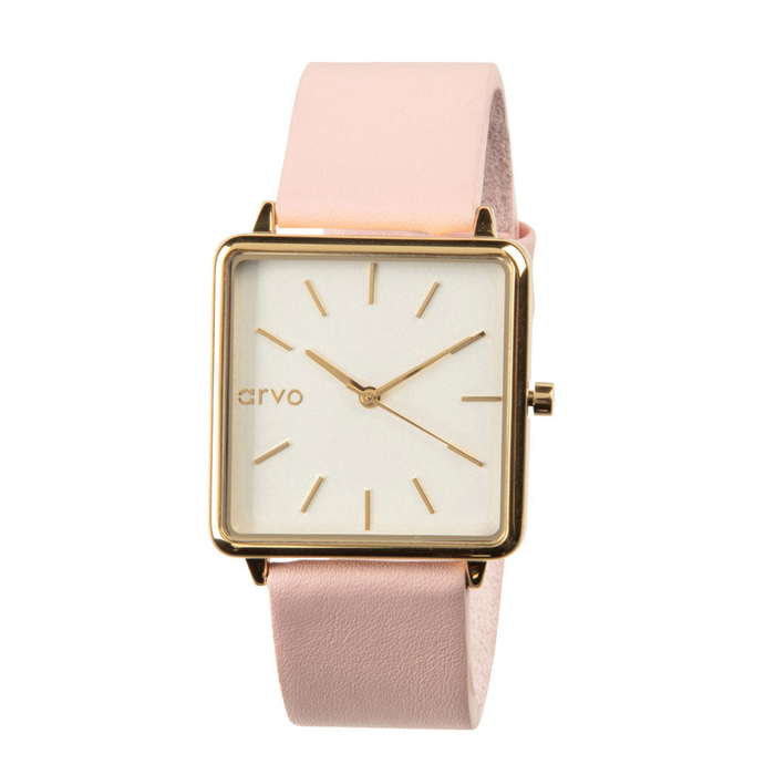 Arvo Time Squared Watch - Gold - Blush Pink Leather - Shop X Ology