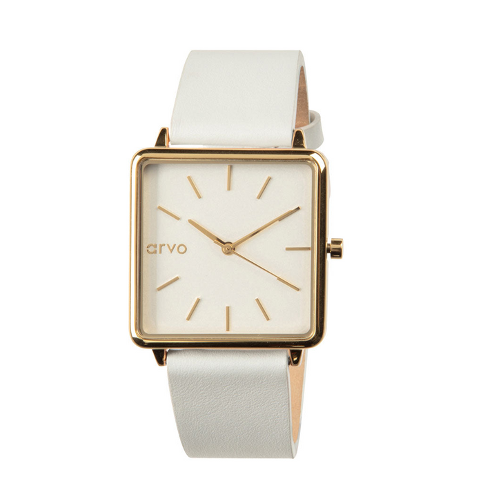 Arvo Time Squared Watch - Gold - White Leather - Shop X Ology
