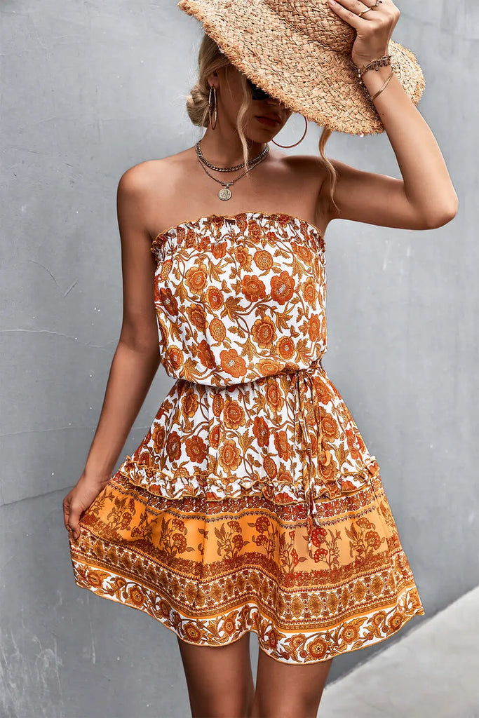 Women's Floral Strapless Dress | Woman Casual Outfits