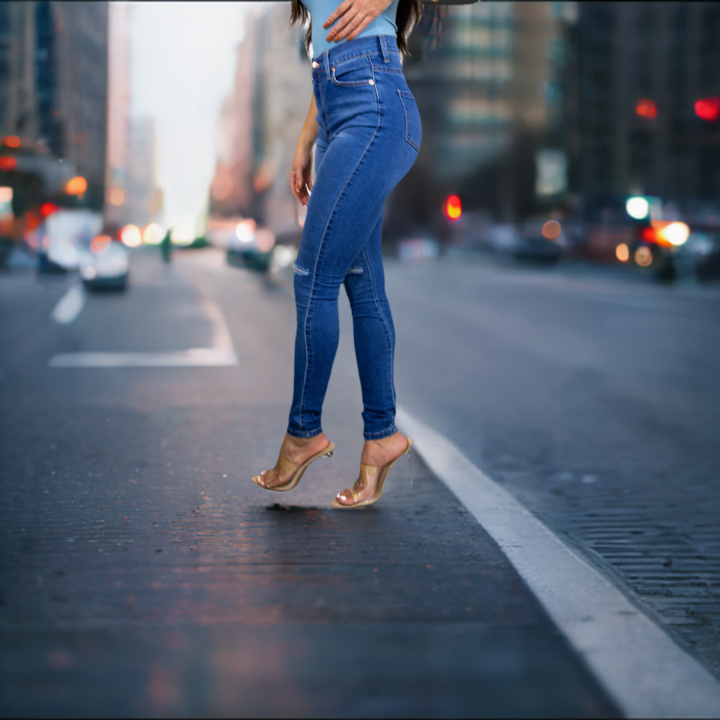 High Waisted Knee Cut Stretch Jeans - Shop X Ology