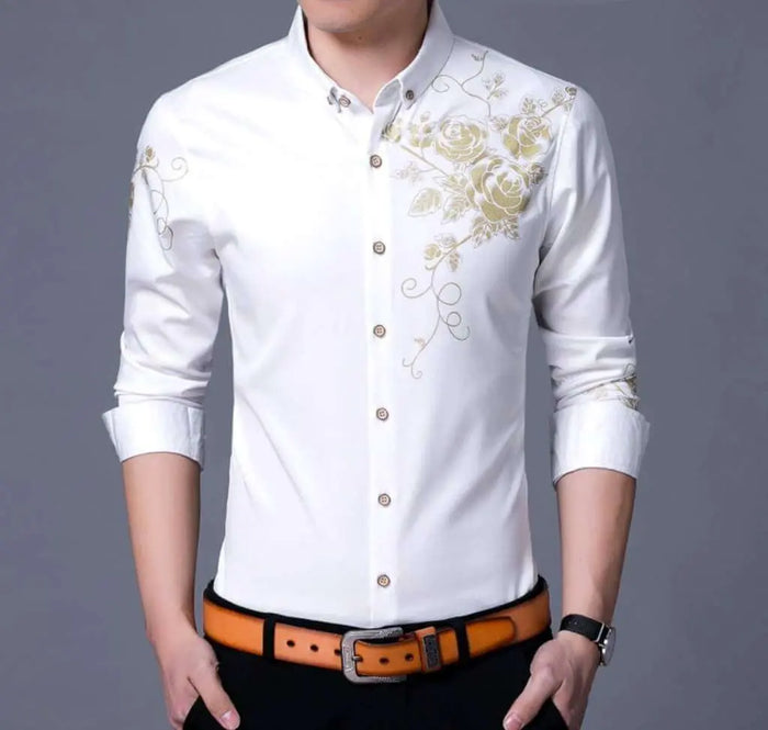 Mens Button Front Shirt with Floral Design | Dress Shirts