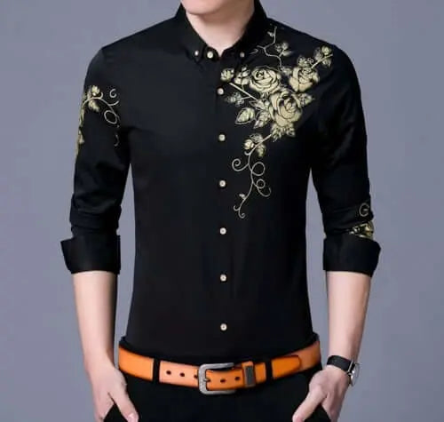 Mens Button Front Shirt with Floral Design | Dress Shirts