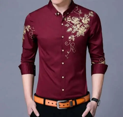 Mens Button Front Shirt with Floral Design | Dress Shirts