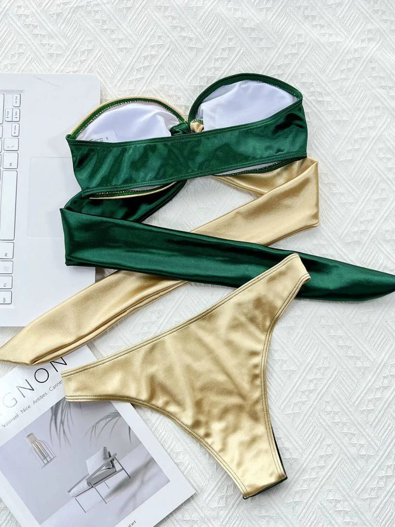 Two-Tone Ring Detail Tied Bikini Set | Swimsuit